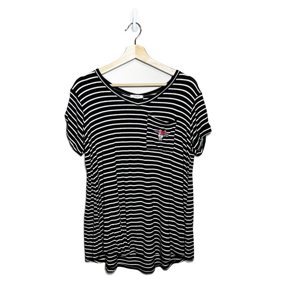 12PM by Monami Black and White Striped Embroidered Pocket Tee - Picture 1 of 5